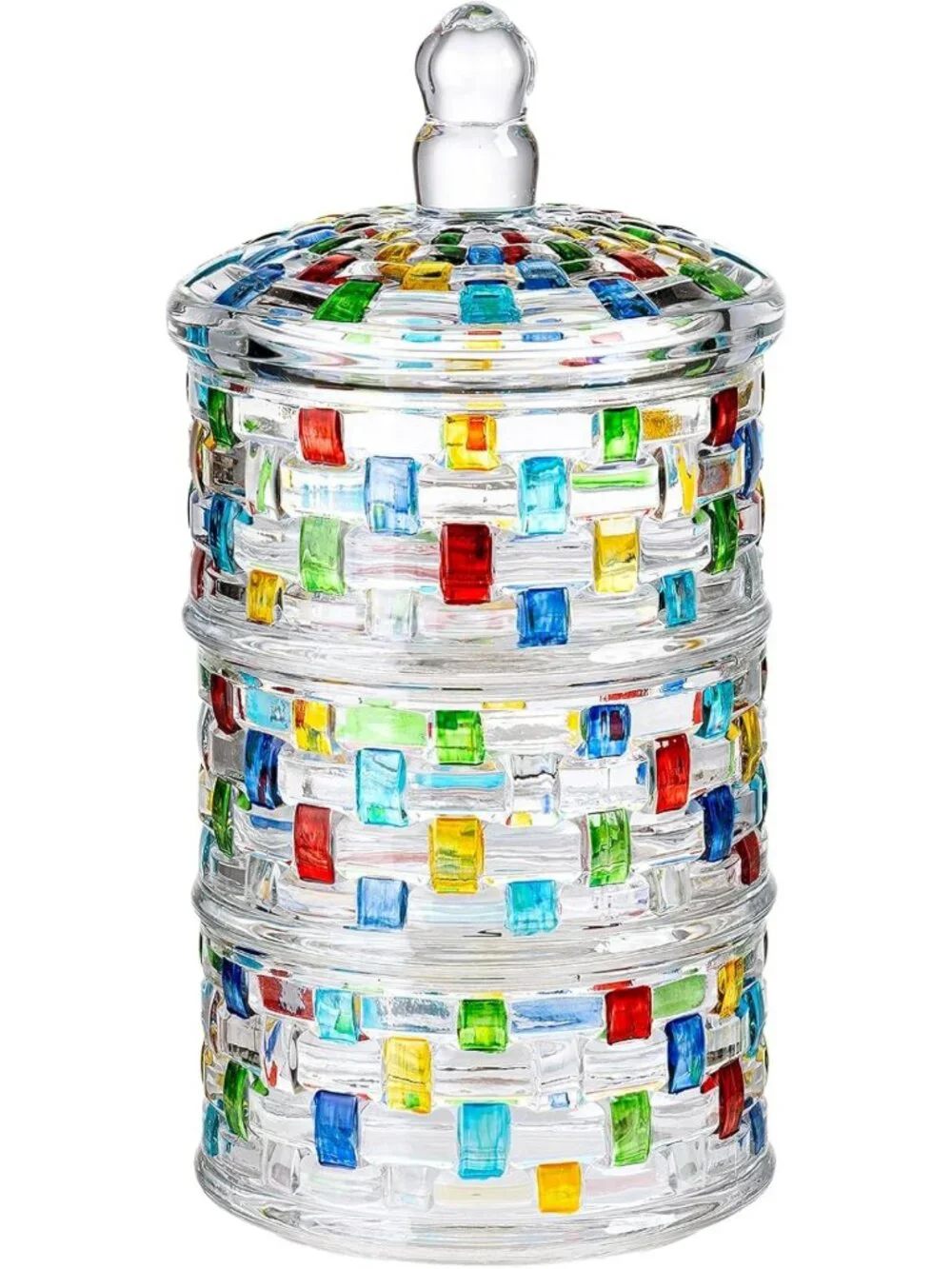 Colorful 3-Tier Crystal Glass Candy Jars with Lid - Decorative Storage for